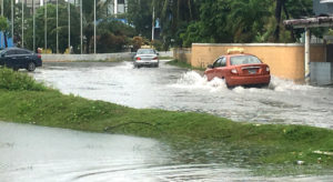 Heavy rainfall has been the story of the year for Majuro, with roads frequently flooded. Weather forecasters believe there is a good chance of a new El Niño weather condition forming late this year. Photo: Giff Johnson.