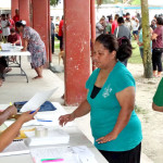 Aenkan voters get their ballots at the Rita Elementary School polling station Monday 11/16/2015 during the RMI national election. Tabulation of Majuro regular votes was nearly complete as of 2pm Tuesday 11/16/2015. Photo: Isaac Marty.