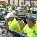 “Voice of the Marshalls” V7AB Station Manager Antari Elbon (right) reviews national election voting results prior to broadcasting results on the radio station Tuesday evening at the ICC tabulation HQ in Majuro. Photo: Hilary Hosia.