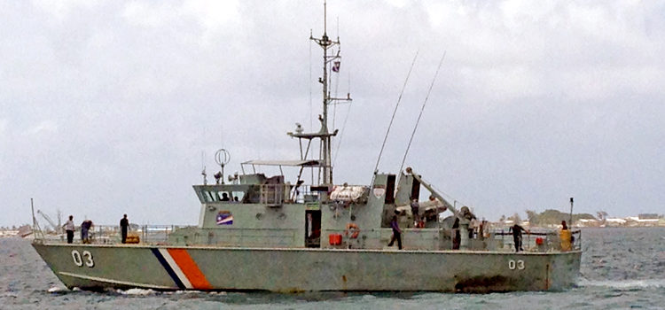 The RMIS Lomor patrol vessel in Majuro lagoon, which is soon to head to Australia for major maintenance. Lomor leaves for Down Under refit