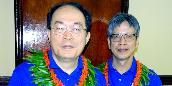 Shuang Ho Hospital Superintendent Dr. Fei-Peng Lee (left) and Vice Superintendent Jia-Wei Lin in Majuro earlier this month. Photo: Hilary Hosia. ROC steps up health support