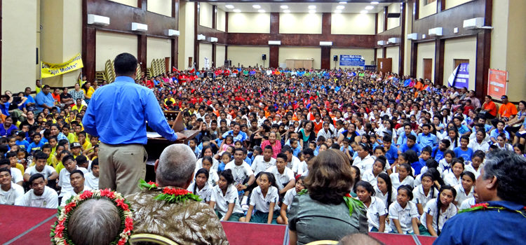 Majuro students packed the International Conference Center to kick of Education Week activities in the capital. Photo: Hilary Hosia. A grand school celebration