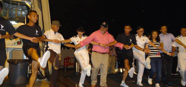 To wrap up the visit to the ROC navy flagship Pan-Shi, navy crew and Marshallese and local Taiwanese joined in the aboriginal dance, a tradition established on previous visits. Photo: Hilary Hosia ROC visit hits high note