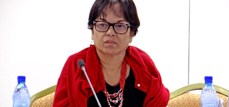 Jaluit Senator Daisy Alik-Momotaro, who chairs the J&GR Committee in Nitijela, ran Tuesday’s hearing on Bill 91 to revive postal voting for Marshall Islanders. Photo: Hilary Hosia. Postal vote revival?