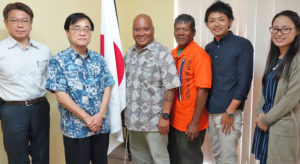 Japan Ambassador Hideyuki Mitsuoka and Waan Aelon in Majel Director Alson Kelen signed an agreement for a grassroots grant to the program.