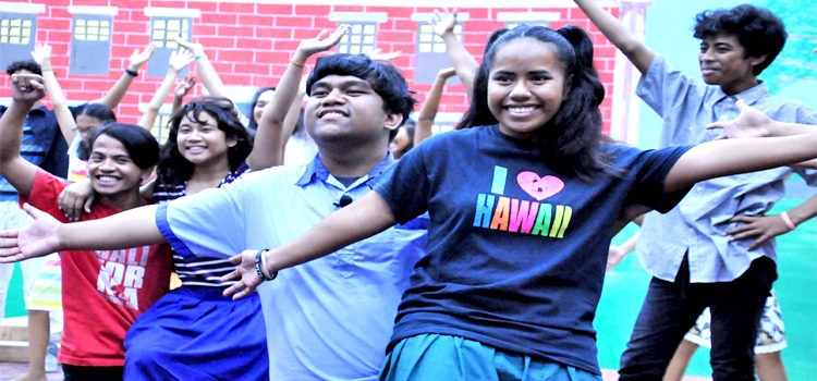 A rehearsal session for the play Grease brought the same enthusiasm from the actors as the six nights they staged it under the brights lights at the International Conference Center in Majuro. From left: College of the Marshall Islands’ Atmis Kaious, Seventh Day High’s Jeita Peter, Assumption Schools’ Chase Domnick and Marshall Islands High School’s Nikita Luke. Photo: Hilary Hosia. Behind the Grease scenes