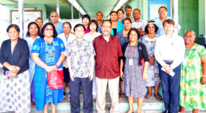 Foreign Secretary Bruce Kijiner (center) joined Japan Ambassador Hideyuki Mitsuoka and Ministry of Health and Human Services staff to handover equipment for Majuro and Ebeye hospitals.