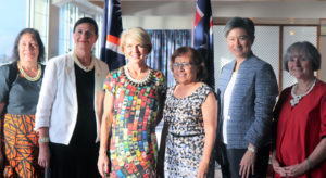 Australian Foreign Minister Julie Bishop (third from left) led a team to Majuro last week for meetings. From left: RMI Minister of Culture and Internal Affairs, Minister for International Development and the Pacific Senator Concetta Fierravanti-Wells, Bishop, President Hilda Heine, Leader of the Opposition and Shadow Minister for Foreign Affairs Senator Penny Wong, and Shadow Minister for Women Senator Claire Moore.
