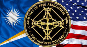 A coin issued in 1986 by the RMI to mark the start of the Compact of Free Association with the United States in 1986.