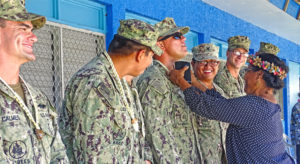 Rita Elementary School parents, teachers and students warmly recognized the visiting US Navy Seabees team for work around the campus. Photo: Kelly Lorennij.