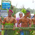 The Marshalls Christian High School float featured warriors carrying their princesses via a decked out rear-cart. Photo: Hilary Hosia.