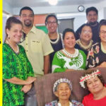 US Congresswoman Aumua Amata Coleman Radewagen with former First Lady Emlain Kabua, both seated, at the Kabua family residence in Majuro. They are surrounded by grandchildren of the nation’s founding father and first President Amata Kabua and First Lady Emlain.