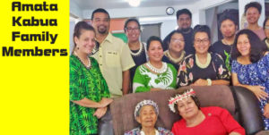 US Congresswoman Aumua Amata Coleman Radewagen with former First Lady Emlain Kabua, both seated, at the Kabua family residence in Majuro. They are surrounded by grandchildren of the nation’s founding father and first President Amata Kabua and First Lady Emlain.