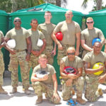 Pacific Partnership’s US Army team at Long Island Elementary School where they installed water catchments for students and teachers. At right, standing, is Marshallese Sgt. Joseia Lemari. Photo: Hilary Hosia.
