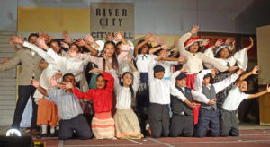 The Music Man cast dances to the song “Oklahoma Stubborn” during one of six performances at the International Conference Center in Majuro from March 11-16. Photo: Hilary Hosia.