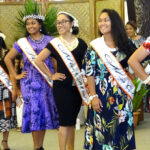 Miss Marshall Islands Pageant contestants lined up during a special “meet the press” event at the Marshall Islands Resort Monday in Majuro. Photo: Kelly Lorennij.