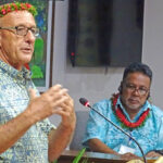 Reverse osmosis expert Tom Vance speaks to the Association of Pacific Island Legislatures about successful solar and wind-powered water-making units on remote islands in the Marshall Islands. Photo: Kelly Lorennij.