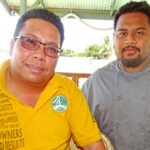 Marshall Islands Resort General Manager Hirobo Obeketang (left) and Jason Timothy, the Resort’s new Food Safety and Sanitation Specialist. Resort management saw the need to improve and ensure the quality of the food it serves, its biggest source of revenue, so created the new position and hired Timothy. Photo: Hilary Hosia.