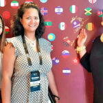 At the FIBA Basketball World Cup in Beijing, China this week, from left: Tatiana Shoniber, MIBF President Candice Guavis and MIBF Secretary General Deborah Shoniber.