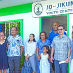 President Hilda Heine, fifth from left, with Jo-Jikum members and supporters at the opening of the group’s new youth center in Uliga. Photo: Kelly Lorennij.