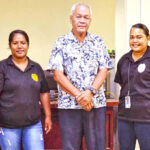 MIPD Police Commissioner George Lanwi, center, following a swearing in ceremony for new officers, from left: Hezline Taie, Marcelia Benjamin, Pamela Rubon, and Kraben Hampton Jr.