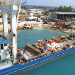 Pacific International Inc.’s MV Michelle Kramer loaded with heavy equipment and paving supplies for work on remote outer islands in this file photo from January this year. Photo: Yale Jilo Kramer.
