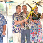 Ready to break ground at the USP tennis courts, from left: Helon Zedkaia, ROC Ambassador Jeffrey Hsiao, President David Kabua, Education Minister Kitlang Kabua and True Value’s May Chien.