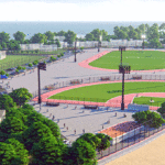 An architectural rendition of the track and field and softball field that is to be constructed on top of the landfilled ocean side of Jenrok as one of the main sites for Micronesian Games competition.
