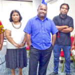 Auditor General office staff at Tuesday’s Public Accounts Committee hearing, from left: Nicodemus Anuntak (Staff Auditor), Atmita Jonathan (Assistant Auditor-General) Auditor General Junior Patrick, David John (Staff Auditor), and Maludrik Maludrik (Audit Supervisor). Photo: Eve Burns.