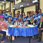FAMI officers stand with the VIP table at Saturday night’s event. Seated, from left: Finance Minister Alfred Alfred, Jr., Education Minister Kitlang Kabua, Taiwan Ambassador Jeffrey Hsiao, Majuro Nitijela Member Stephen Phillip, President David Kabua, and Culture and Internal Affairs Minister Jemi Nashion.