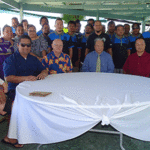 The first group of people received Covid unemployment checks on September 21 in a small ceremony at the Marshall Islands Resort. Ministers Casten Nemra, Kessai Note, and Alfred Alfred, Jr., and Attorney General Richard Hickson joined the presentation for the first 26 people. Photo: Eve Burns.
