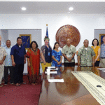 resident David Kabua, center, was joined by RMI leaders for the launch of the Climate Security in the Pacific project earlier this week. Photo: Eve Burns.