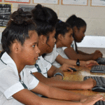 Marshall Islands High School 10th grade students were at work earlier this week using the school's computer lab to get familiar with the online learning system in case the school is forced into lockdown situation due to Covid-19. Photo: Wilmer Joel.