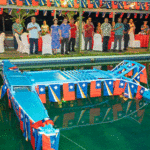 Marshall Islands and Taiwan flags adorned an outrigger canoe and the poolside area at Marshall Islands Resort for the October 10 National Day celebration of the founding of the Republic of China/Taiwan. Photo: Chewy Lin.