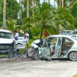 The scene of the deadly crash in the Ajeltake area of Majuro Atoll a few minutes after the accident occurred November 8. Photo: Giff Johnson.