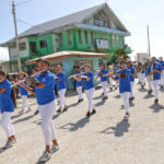 The Kwajalein High School marching band sparked excitement with its music at the head of the Kwajalein Day parade on Ebeye Tuesday February 9. Photo: Eve Burns.