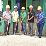 Numerous government VIPs joined with Dr. Holden Nena, center, who is the clinical director of Human Services, to break ground for the first-ever Human Services stress ward and crisis unit on the grounds of Majuro hospital. Photo: Eve Burns.