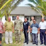 ‪AMI officials, including incoming GM Captain Albon Jelke, third from right, and outgoing GM Drauna Waqasokolala, second from left, met with new Kwajalein Commander Col. Thomas Pugsley last week.‬