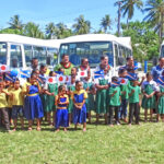At the Japan bus handover ceremony students, teachers and administrators from Rairok, LES and DES joined with Japan Embassy officials at DES campus. Photo: Giff Johnson.