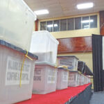 Ballots from the various polling stations around Majuro at the ICC August 21, a few hours after polls had closed for the special election. Photo: Wilmer Joel.