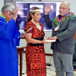 New Aur Atoll Mayor Fred Bukida was sworn in Monday at the courthouse by Traditional Rights Court Judge Nixon David