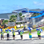 Angeline Heine-Reimers snapped this photo from her seat on last Tuesday’s United Island Hopper flight as it moved away from the Majuro airport terminal with its Marshallese repatriation group to the friendly goodbye of the United staff on the ground.