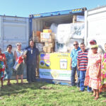 US Embassy and Namdrik Atoll representatives gathered last week at Delap Park for the handover of a container with 100 solar units for Namdrik Atoll. Photo: Geovannie Johnson.