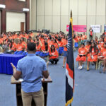 US Embassy Deputy Chief of Mission Jeremiah Knight speaks to the 150 middle and high school girls, along with government VIPs, attending the recent showing of the film, Girl Rising, at the ICC in Majuro. Photo: Wilmer Joel.