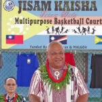 Majuro Mayor Ladie Jack spoke at the opening Tuesday of the newly covered Jisam Kaisha basketball court in Rita. Photo: Hilary Hosia.