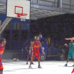 Lae sharpshooter Nathaniel Lometo goes for the bucket from the thee-point line against Majuro. Photo: Hilary Hosia.