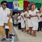 The Lokonmok jepta, including its youngest member, left, was rockin’ and rollin’ for Gospel Day celebrations at Rita Protestant Church. Photo: Wilmer Joel.