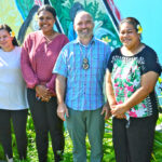 Australian Ambassador Brek Batley, center, DCM Katrina Murray, left, and Political Officer Samelda Leon, right, join three of the scholarship winners, from left: Anastasia Dujmovic, Joy Ratidara and Dr. Tessie Briand.