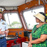 Lt. Patrick Dreiss, commanding officer of the US Coast Guard Cutter Frederick Hatch, gave Foreign Minister Kitlang Kabua and US Embassy Deputy Chief of Mission Jeremiah Knight a tour of the vessel during its brief stopover in Majuro during a tour of the region from its Guam base.