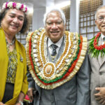 The power triumvirate of First Lady Ginger Kabua, Iroojlaplap and Nitijela Member Mike Kabua, and President David Kabua posed for a photo following Monday’s ceremonial opening session. Photo: Wilmer Joel.